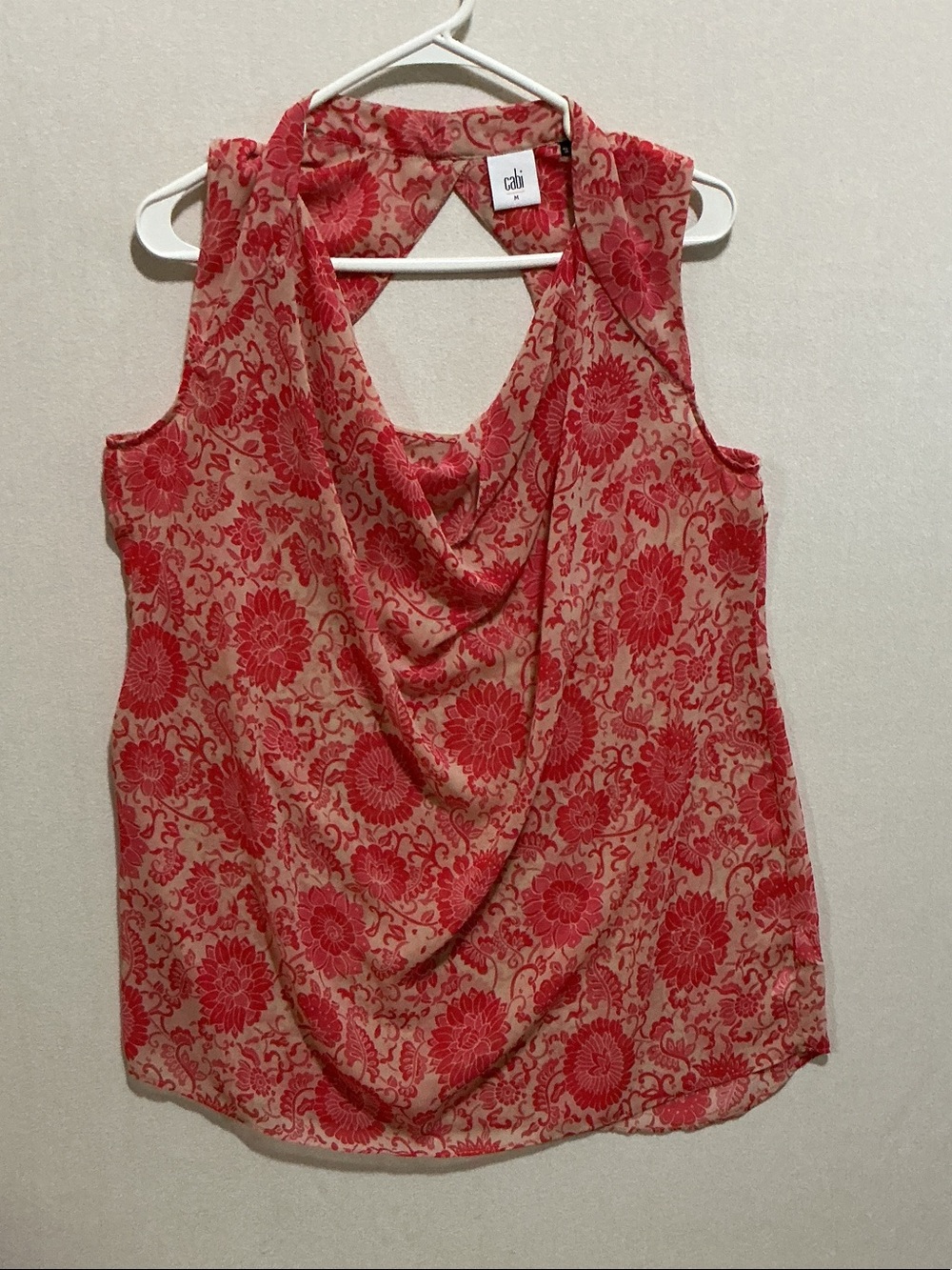 CAbi Red Floral Draped Neck Sleeveless Camisole